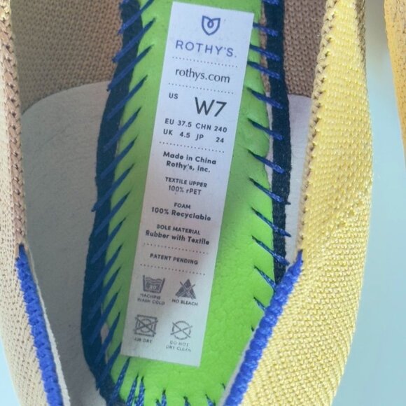 ROTHY'S Gold Pointed Toe Flats Size W7 Recycled Material Washable Women's Shoes - Picture 9 of 11